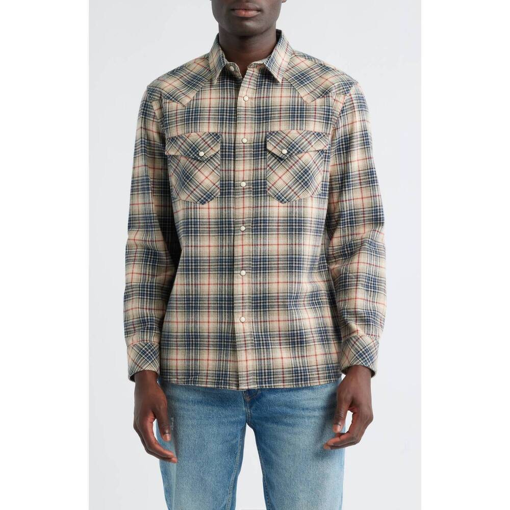 NEW PENDLETON wyatt snap-up shirt in natural multi plaid